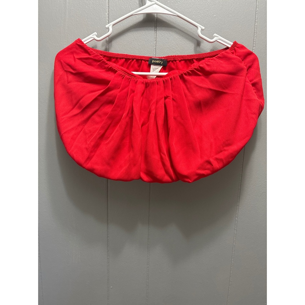 Poetry Red Bubble Tube Top Strapless Gathered Cropped Blouse Medium